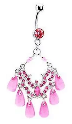 Pink SEA Plethora Chandelier Belly Navel Ring - 14g (1.6 mm), Surgical Steel