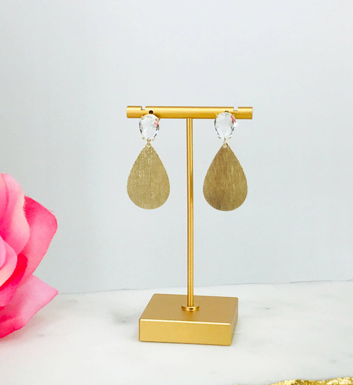 Rhinestone Stud & Gold Teardrop Pendant Earrings 