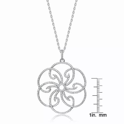 Collette Z Sterling Silver Cubic Zirconia Pave-set Swirl Flower Necklace