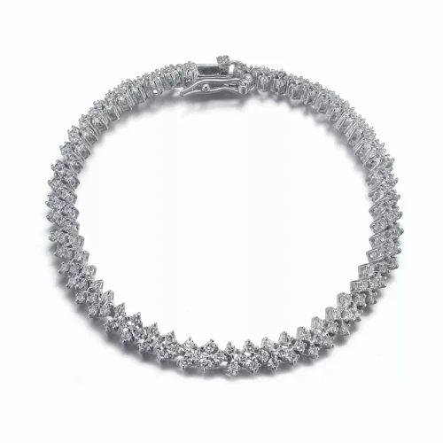 Collette Z Sterling Silver with Rhodium Plated Clear Round Cubic Zirconia Three Row Tennis Bracelet