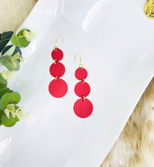Tropical Palm Leaf Living Coral Leather Earrings 