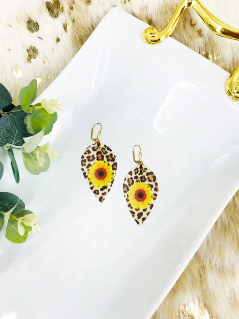 Sunflower Leopard Leather Earrings 
