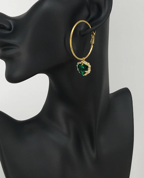 Gold Hoop & Rhinestone Pendant Earrings 