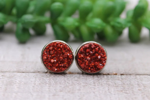 Glitz Red | Druzy Stud Earrings | Hypoallergenic