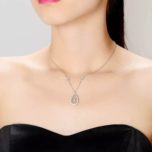 Collette Z Sterling Silver White Cubic Zirconia Stone Heart Necklace