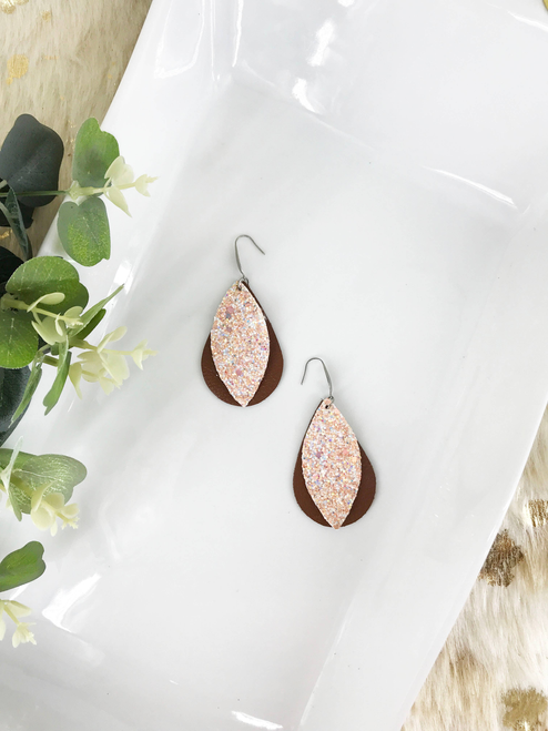 Genuine  Leather and Glitter Earrings 