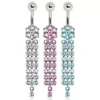 316L Surgical Steel Gem Flower with Draped Gem Chains Navel Ring