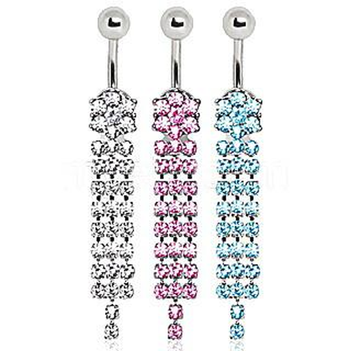316L Surgical Steel Gem Flower with Draped Gem Chains Navel Ring