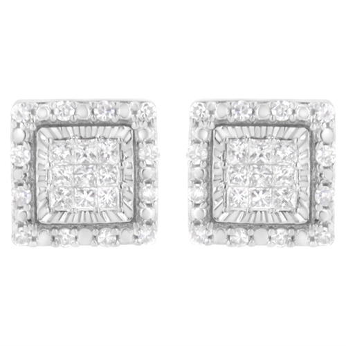 10 Karat White Gold 1/2 Carat Total Weight Invisible Set Princess-Cut Diamond Square Stud Earring 