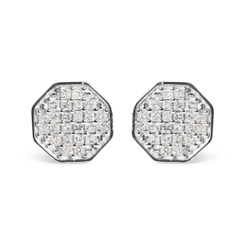 10K White Gold 7/8 Cttw Princess Diamond Composite Octagon Shaped Stud Earrings (I-J Color, I1-I2 Clarity)