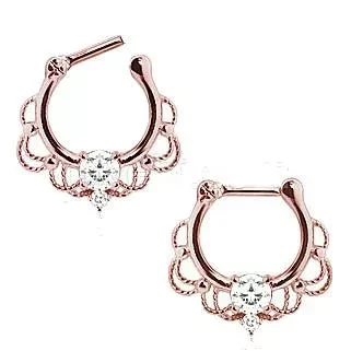 Rose Gold Plated 316L Stainless Steel Made For Royalty Ornate Septum Clicker