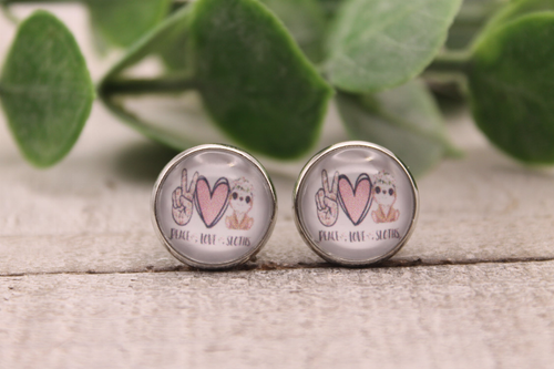 Peace Love Sloths  Glass Stud Earrings