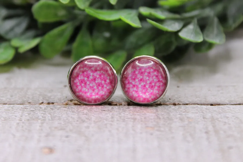 Tiny Pink & White Hearts || Stud Earrings