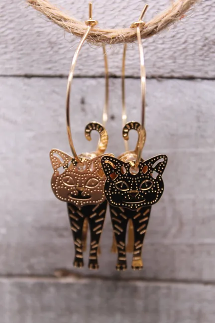 Gold Cat Hoops || Dangle Earrings || Hypoallergenic