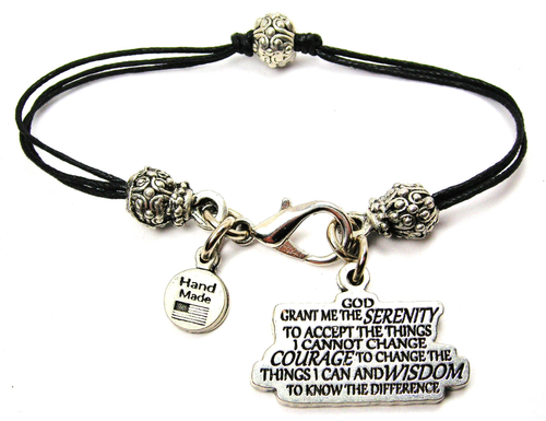 The Serenity Prayer Pewter Beaded Black Cord Bracelet