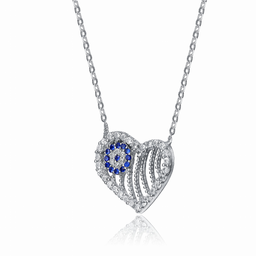 Collette Z Sterling Silver White and Blue Cubic Zirconia Heart Shape Necklace