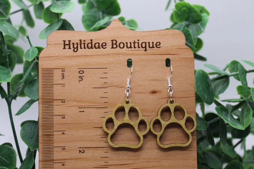 Gold Paw Prints || Wood Dangle Earrings || Hypoallergenic
