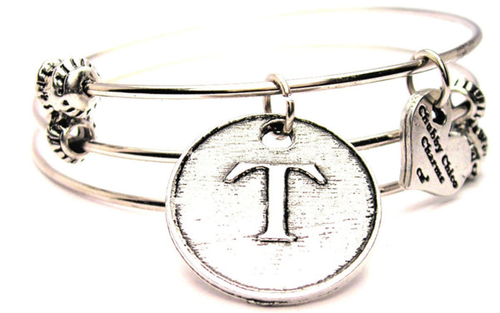 Initial T Circle Triple Style Bangle Bracelet