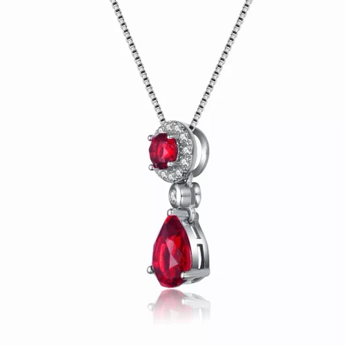 Collette Z Sterling Silver Red Cubic Zirconia Drop Necklace