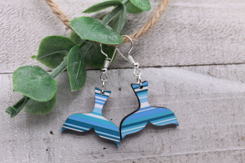 Striped Whale Tales Wooden Dangle Earrings