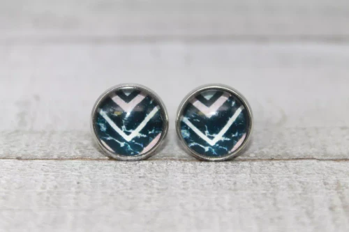 Marble Chevron  Glass Stud Earrings