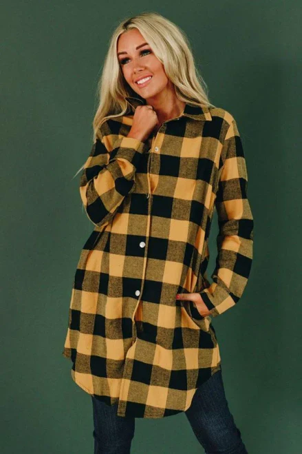 Let's Be Friends Plaid Button Tunic