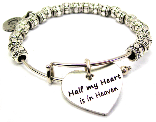 Half My Heart Is In Heaven Metal Beaded Bangle Bracelet