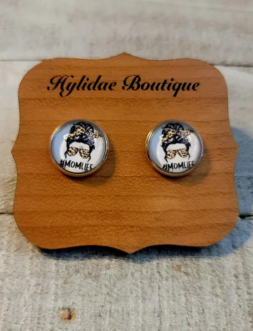 MOM LIFE Leopard Messy Bun || Glass Stud Earrings || Hypoallergenic