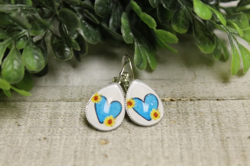 Turquoise Heart & Sunflowers Teardrop French Lever Earrings