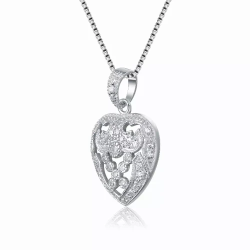 Collette Z Sterling Silver Cubic Zirconia Intricate Heart Necklace