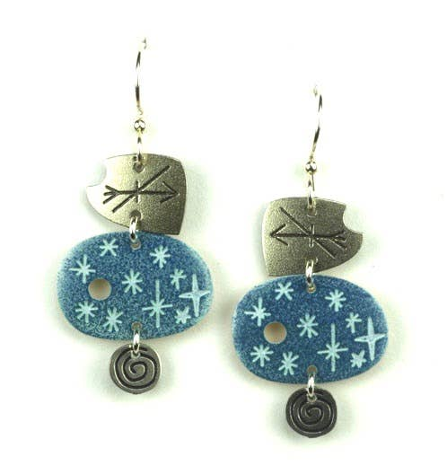 Three Part Blue & Silver Earring