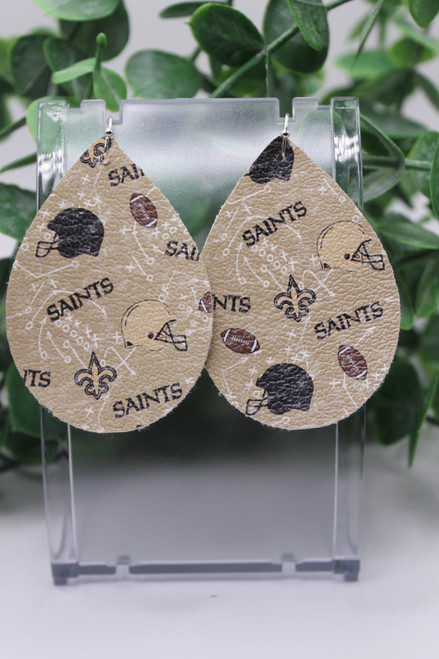 Saints Football || Teardrop Faux Leather Earrings || Hypoallergenic