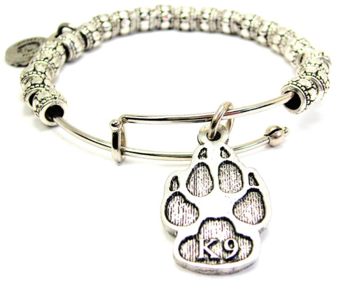 K9 Paw Print Metal Beaded Bangle Bracelet