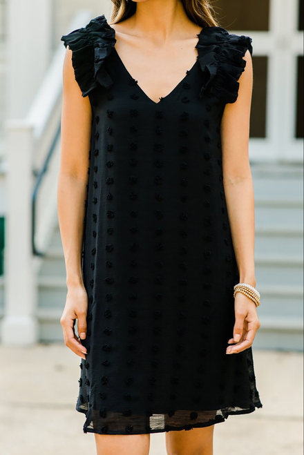 Dot V Neck Ruffled Sleeveless Mini Dress