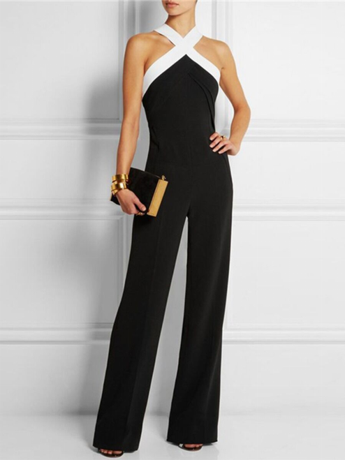Ladies CHIC CONTRAST HALTER JUMPSUIT