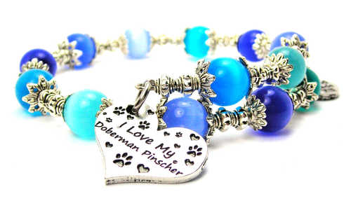 I Love My Doberman Cat's Eye Beaded Wrap Bracelet