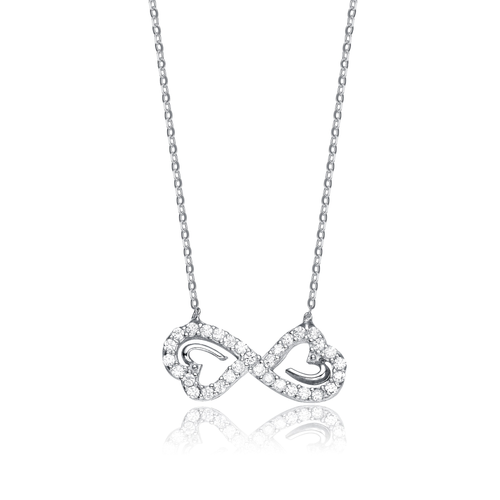 Collette Z Sterling Silver Cubic Zirconia Double Heart Infinity Necklace