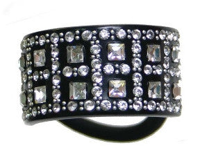 Crystal Stone Square Black Elastic Ponytail Holder