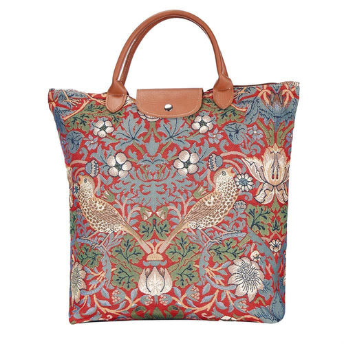 William Morris Strawberry Thief Red Foldaway Grocery Bag