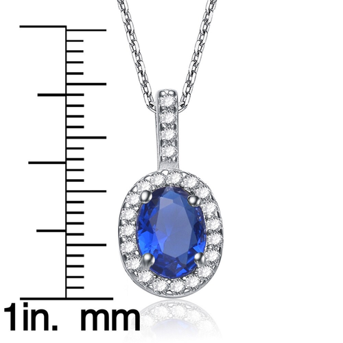 Collette Z Sterling Silver Cubic Zirconia Blue or Green Cubic Zirconia Oval Necklace