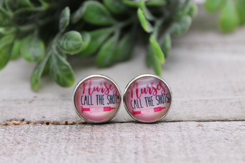 Nurses Call the Shots || 12mm Glass Stud Earrings