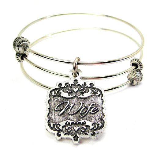 Wife Victorian Scroll Triple Style Bangle Bracelet