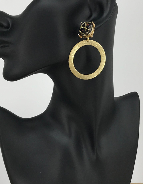 Stud & Brushed Gold Pendant Earrings 