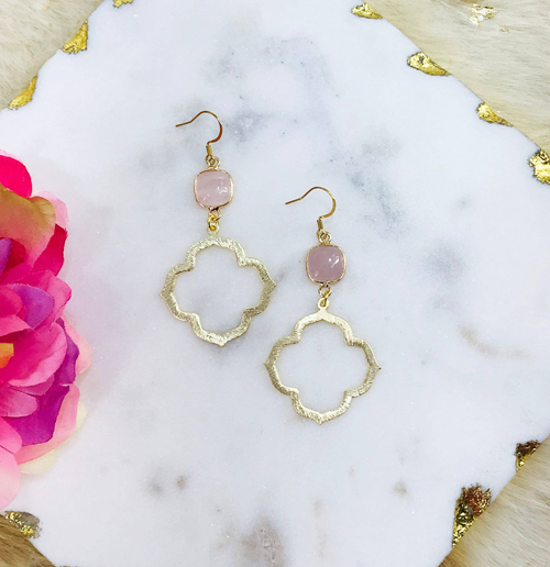 Gemstone & Brushed Gold Pendant Earrings 