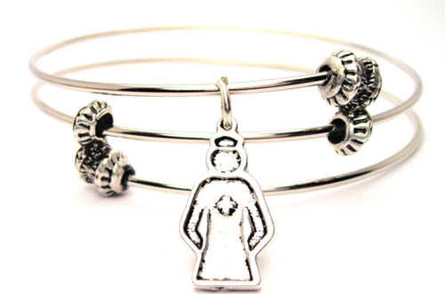 Nurse Silhouette Triple Style Bangle Bracelet