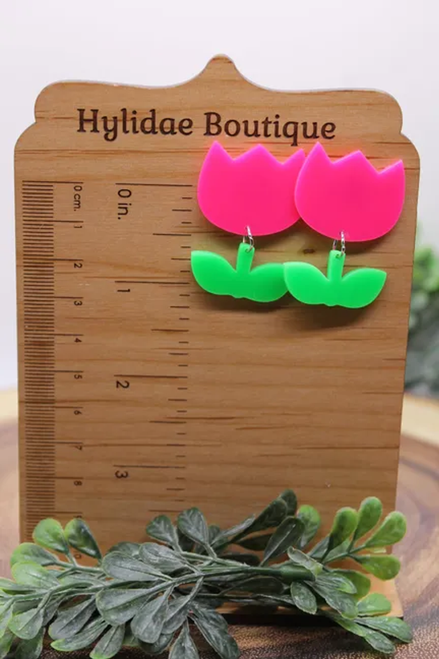 Pink Tulips || Dangle Earrings || Hypoallergenic