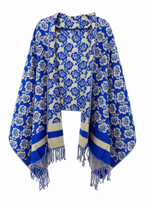 Floral Border-Accent Blanket Scarf