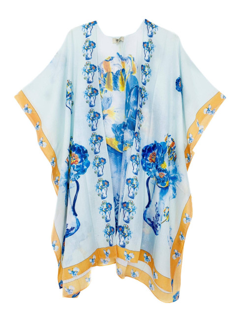 Art work-Aqua Floral Painting Kimono
