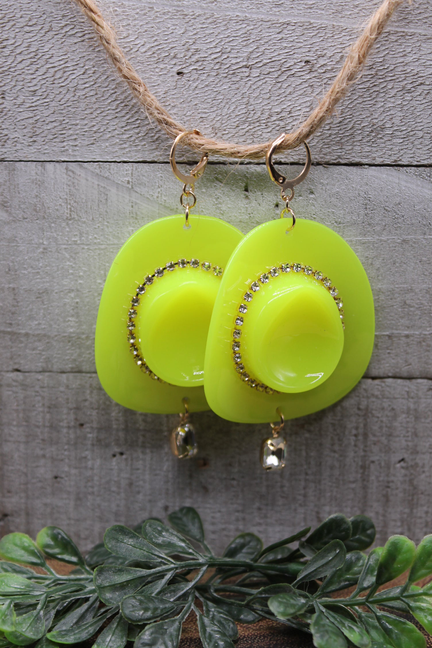 Yellow Western Hat Dangle Earrings