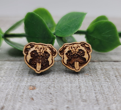 Pug Dog Breed || Wood Stud Earrings
